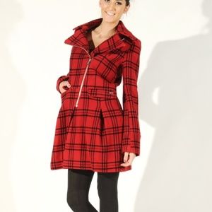 M60 Miss Sixty WESS Wool Winter Trench Coat Jacket Red Black M 8